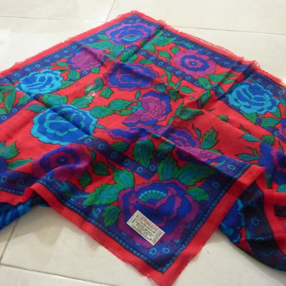 Vintage Berkshire Challis Scarf Womens One Size Red Floral  Made JAPAN  80s - Picture 4 of 6